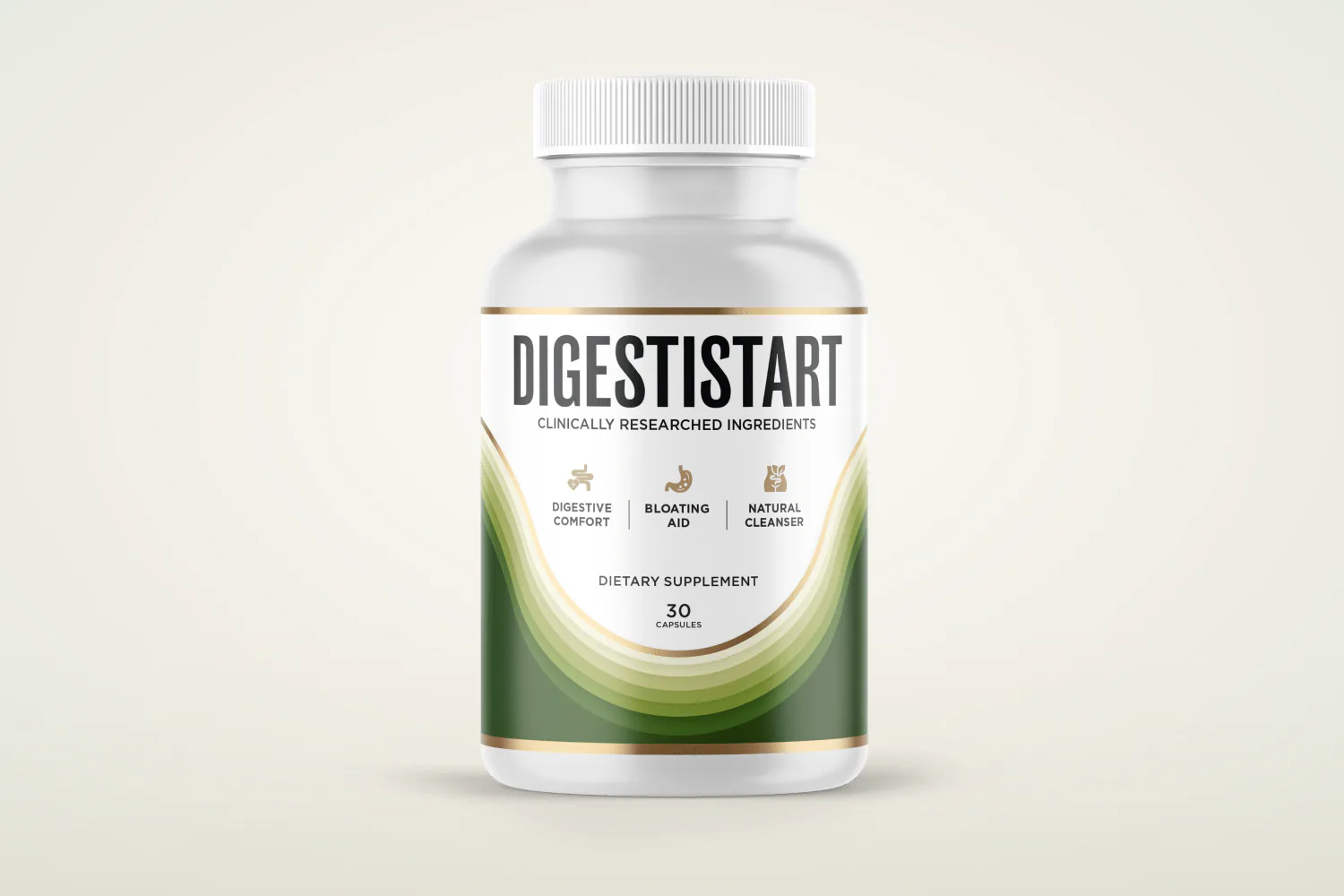 DigestiStart dietary supplement bottle, 30 capsules, on a neutral background (manufacturer product image)